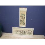 2 modern Chinese silkwork pictures 30x90 & 60x20cm