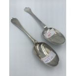 Silver spoons: 1 x trefoil spoon, c1690. Bottom Newcastle; 1 x trefoil spoon c1711 (Queen Anne)