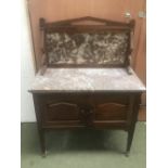 Marble topped washstand over cupboard with marble splash back 92x46x121H cm