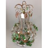 Wire framed green & clear glass chandelier 55cmH