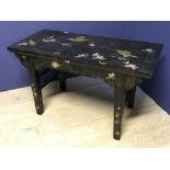 Oriental black coffee table decorated with lotus flowers, birds & dragonfly 62Hx106Lx48W cm