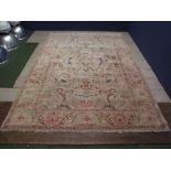 Faded but quality wool rug in pinks & fawns 285x175cm