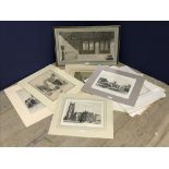 C18th Black & white print 'Continental cloisters' 29x53cm & qty (9) of unframed prints