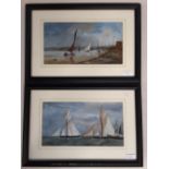 M.F. Pair modern oils on board, "Brailers Water Gt Yarmouth", Signed with initials, Lower Right,