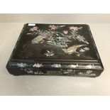 Asian lacquered box decorated with abalone shell birds & flowers 36x29x10cmH