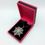 Silver & cubic zirconia pendant necklace in the form of a cobweb