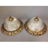 Pair of glass & brass ceiling lights