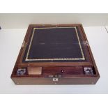 Hardwood travelling writing slope with mother of pearl & metal banding
