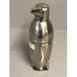 Modern white metal cocktail shaker in the form of a penguin 23cm H