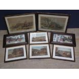 Large selection of hunting engravings to include after Alken, 2 others on canvas & pair of