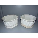 Pair white china planters, in a square format with bamboo effect pattern