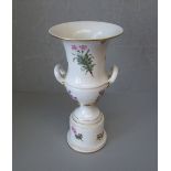 Herend porcelain 2 handled trumpet shaped vase on stepped base, decorated with flowers 31cm H