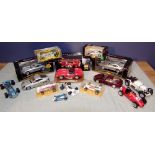 Qty of 1:18 die-cast models of Ferrari, Mercedes Benz, Aston Martin & a selection of racing cars (