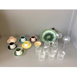 Susie Cooper Harlequin coffee set (6 cups & saucers), 6 crystal tumblers,2 brandy ,2 hock, green