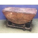 Small William & Mary oak gateleg table & a William IV mahogany chest of 4 long graduated drawers,