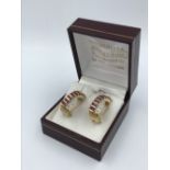 Pair earrings 14ct yellow gold ruby & diamonds