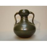 Deep green gourd shaped, 2 handled Chinese vase 20cm H