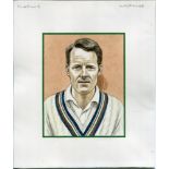 John Brian Mortimore. Gloucestershire & England 1923-1935. Original colour artwork by Mike Tarr of