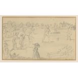 E.H. Shepard. Artist and illustrator. Original pencil sketch of a cricket match titled 'White