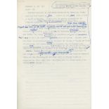 John Arlott. England v Australia. Prudential Trophy 1972. Four page original typed manuscript