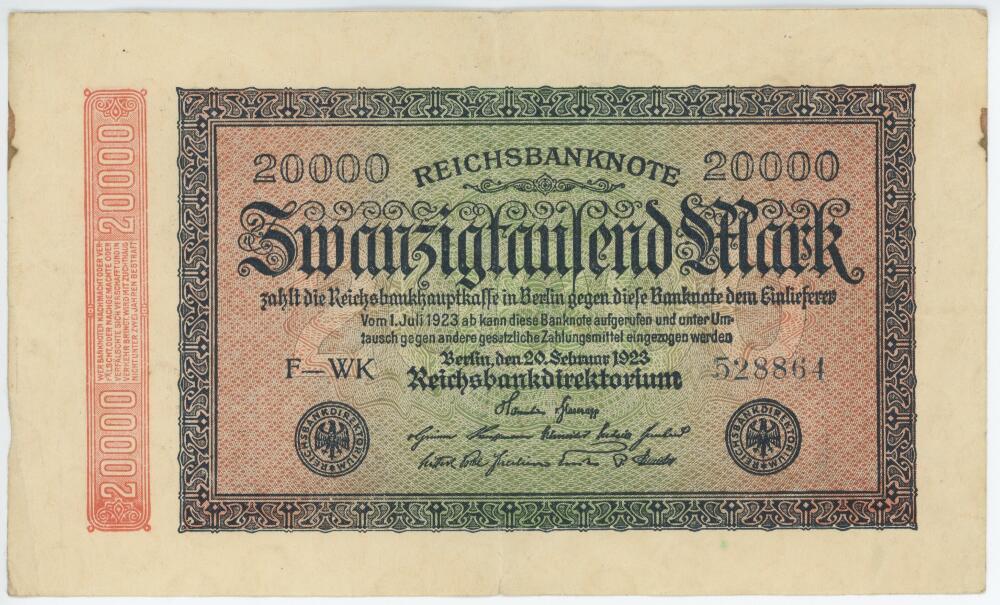 West Indies tour to England 1923. Unusual original 20,000 Mark 'Reichsbanknote' overprinted with