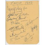 India tour to England 1952. Album page signed in ink by ten members of the India touring party.