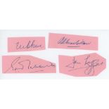 New Zealand. Four signatures in ink on pieces of Matt Poore, Tony MacGibbon, Geoff Rabone and Ian