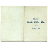 Surrey C.C.C. 1891. Rare and very early official folding fixture card for the 1891 season with