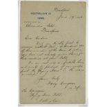 Australian tour of England 1896. Original printed 'Australian XI 1896' headed letter from the