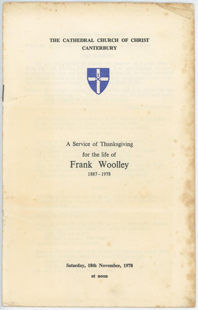 Orders of service. Four original orders of service for Frank Woolley, Canterbury Cathedral 18th