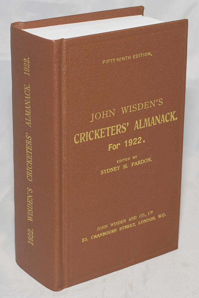 Wisden Cricketers' Almanack 1922. Willows hardback reprint (2006) in dark brown boards with gilt