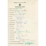 Pakistan tour to England 1978. Official autograph sheet fully signed in ink by all nineteen