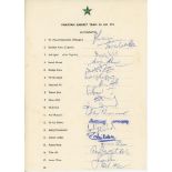 Pakistan tour to England 1971. Official autograph sheet signed in ink by seventeen members of the