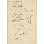 Worcestershire C.C.C. 1929. Album page nicely signed in ink by ten Worcestershire players.