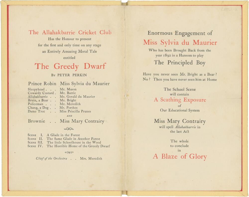 'The Greedy Dwarf'. J.M. Barrie. Original and rare four page programme for the performance of a