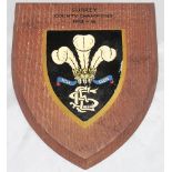 'Surrey County Champions 1952-56'. Large wooden shield with Surrey colour emblem to centre with