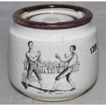 'Spring and Langan'. Large ceramic humidor featuring transfer printed images of the two fighters