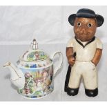 'Cricketing Heroes'. James Sadler teapot c1980s/1990s with transfer printed montage of cricketers