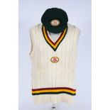 Tasmanian state cricket cap and sweater. The green cap, by 'Albion C&D' of Australia, with Tasmanian