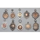 Silver cricket medals. Ten silver with gilt cricket medals each with elaborate cricketing