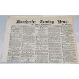 Lancashire v Surrey 1870. Original copy of the Manchester Evening News for 27th May 1870. The four