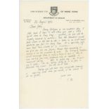 Edmund Charles Blunden. One page handwritten letter in ink from Blunden to John Arlott from the