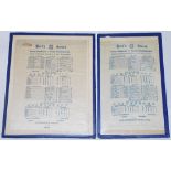 'Young Amateurs v Young Professionals' 1933 and 1934. Two official silk scorecards for the matches