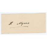 Hubert Myers. Yorkshire 1901-1910. Excellent ink signature of Myers on card. To verso in pencil is