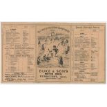 'The Fight for the Cricket Championship 1900'. Six page folding fixture card produced by Duke &