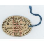 'Bodyline. Season 1932/33'. Original Sydney Cricket Ground ladies membership ticket, with cord