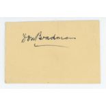 Don Bradman. Signature in ink of Bradman on small card, signed in 1930. VG - cricket