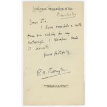 Robert Alan Boddington. Lancashire & Oxford University 1913-1924. Single page handwritten letter