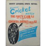 Cricket posters. Original posters for the charity match, Brondesbury C.C. v Middlesex C.C.C. 1957