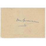 Don Bradman. Signature in ink of Bradman on small page laid down to card. Signed at Lord's 25th